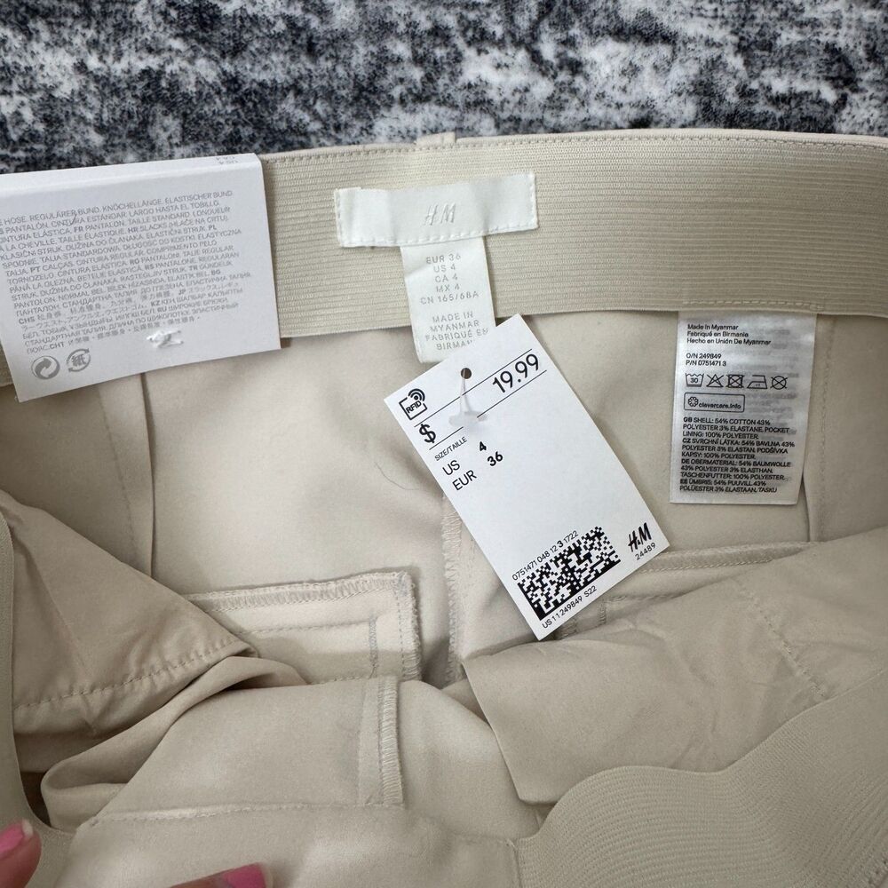 NWT H&M Elastic Waist Slacks Professional Cream Pants Womens US 4 - Picture 4 of 8